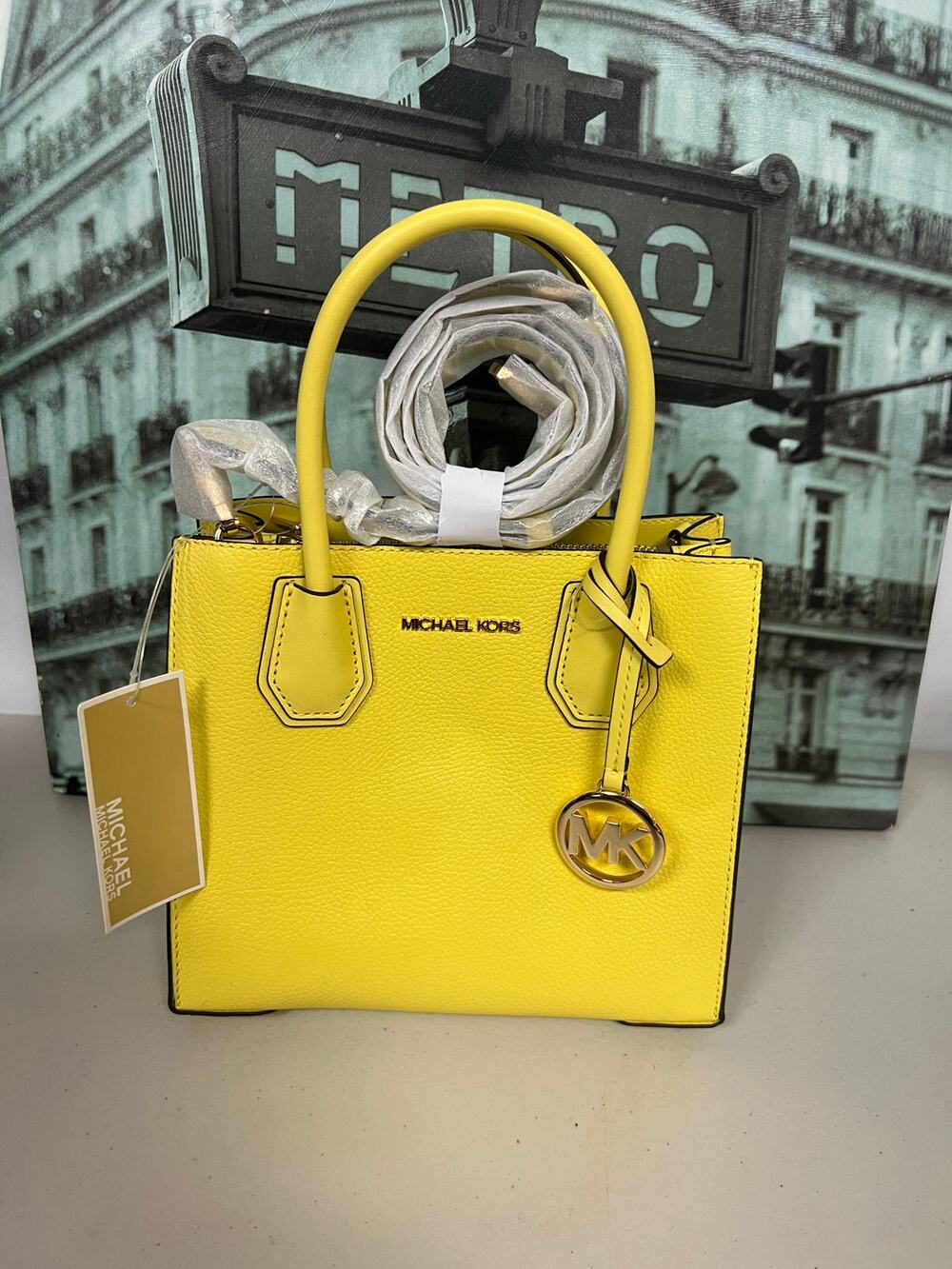 Michael Kors Mercer Medium Messenger Leather Bag Sunshine Yellow 35S1GM9M2L NWT